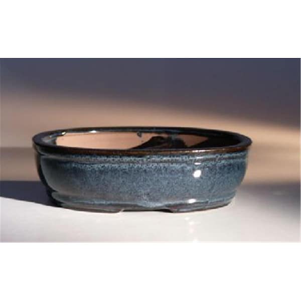Paisaje 7.75 x 6 x 2.5 in. Ceramic Bonsai Pot - Land & Water Divider, Blue - Oval PA2529750 - main